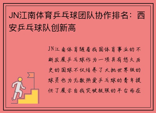 JN江南体育乒乓球团队协作排名：西安乒乓球队创新高
